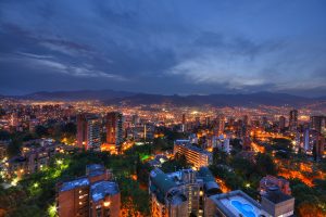 Colourful City Lights in Medellin Night