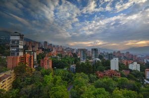 Medellin Skyline with Green Trees